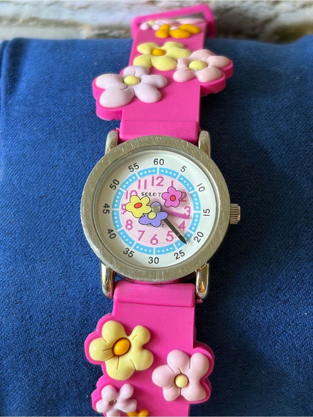 Solo Time Pink Floral Silicone Kids Watch with Colorful Flowers - Picture 4 of 6